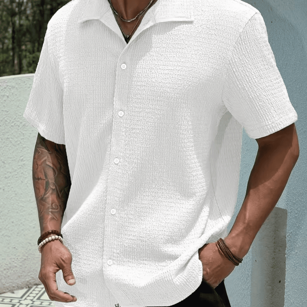 Camisa de Botão Texturizada Off White Camisa de Botão Falconne 