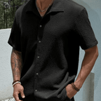 Camisa de Botão Texturizada Preta Camisa de Botão Falconne 