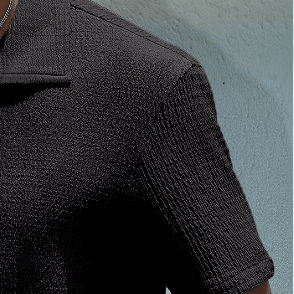 Camisa de Botão Texturizada Preta Camisa de Botão Falconne 