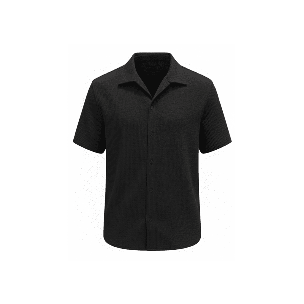 Camisa de Botão Texturizada Preta Camisa de Botão Falconne 