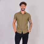 Camisa de Linho Gola Italiana Marrom Camisa de Linho Falconne 