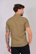 Camisa de Linho Gola Italiana Marrom Camisa de Linho Falconne 