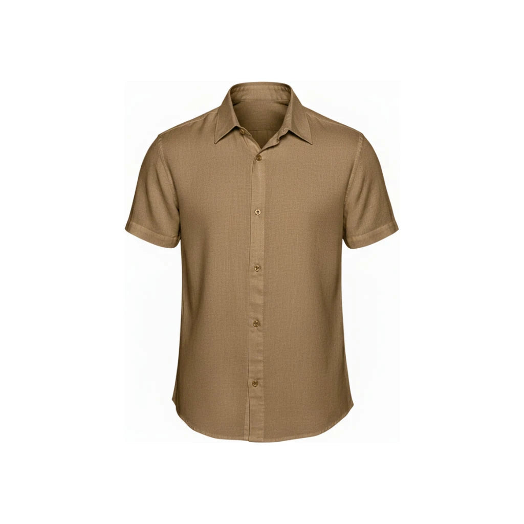 Camisa de Linho Gola Italiana Marrom Camisa de Linho Falconne P 