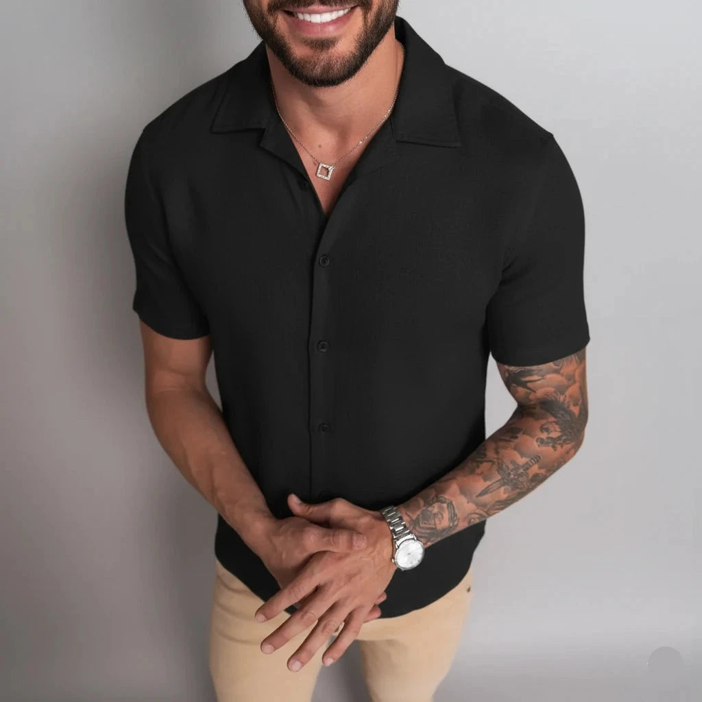 Camisa de Linho Gola Italiana Preta Camisa de Linho Falconne 