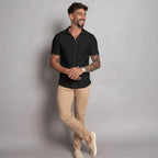 Camisa de Linho Gola Italiana Preta Camisa de Linho Falconne 