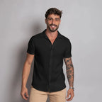 Camisa de Linho Gola Italiana Preta Camisa de Linho Falconne 