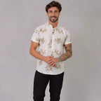 Camisa Social Florida Estampa Bambu Creme Camisa Social Falconne 